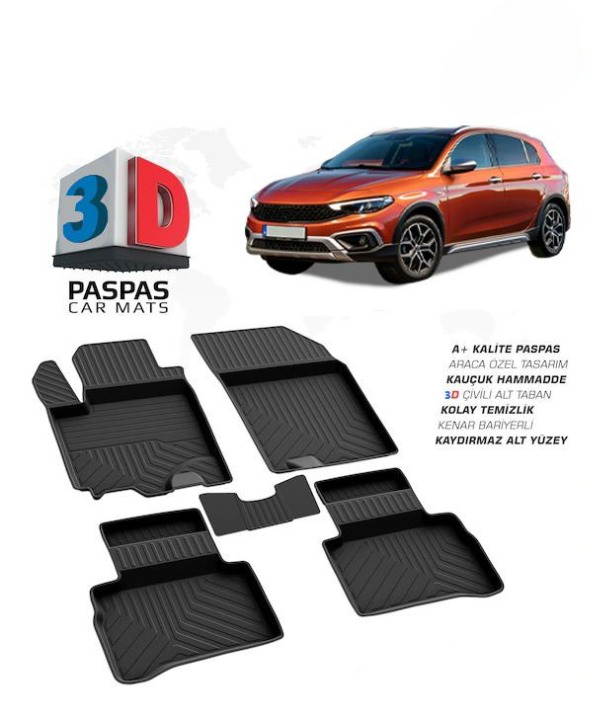 Fiat Doblo PANELVAN 1ST ROW 2010-2015 3D Black Car Floor Mats (8682578008446)